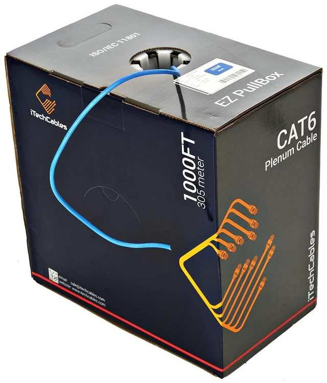 Alt view image 3 of 7 - 1000ft Cat6 Plenum (CMP) Cable, 23 AWG 550Mhz, 23AWG 4Pair Solid, | Fluke Test Passed | Unshielded Twisted Pair (UTP), Blue