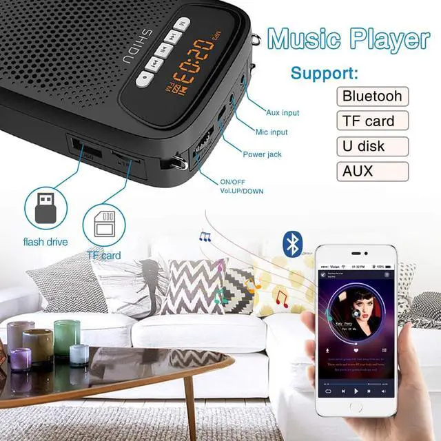 Alt view image 6 of 7 - New SHIDU  Voice Amplifier,15W Rechargeable Portable Microphone for Teachers,Lightweight Personal Microphone with Speaker Wired Headset Supports Bluetooth,Recording,FM Radio,TF Card/AUX