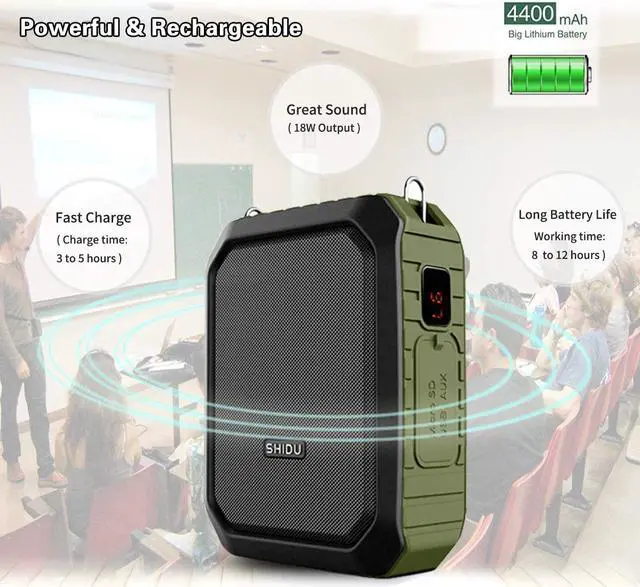 Alt view image 3 of 7 - New SHIDU Portable Personal Waterproof Voice Amplifier Wired Headset Microphone Small Bluetooth Pa Speaker 18W 4400mAh Rechargeable Wearable Mic System for Teachers or Outdoors
