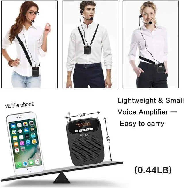 Alt view image 4 of 7 - New SHIDU  Voice Amplifier,15W Rechargeable Portable Microphone for Teachers,Lightweight Personal Microphone with Speaker Wired Headset Supports Bluetooth,Recording,FM Radio,TF Card/AUX