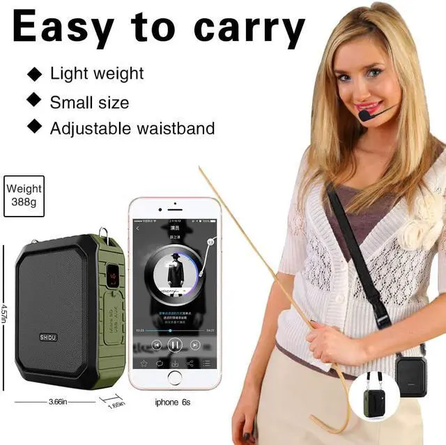 Alt view image 5 of 7 - New SHIDU Portable Bluetooth Waterproof Voice Amplifier Wireless Headset Microphone Small Personal Voice Amplifier 18W 4400mAh Rechargeable Wearable Mic System for Teachers or Outdoors