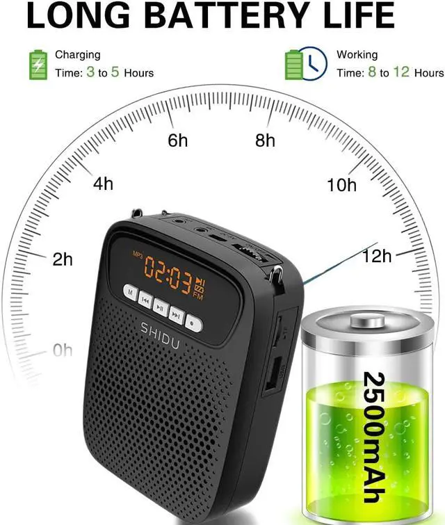 Alt view image 5 of 7 - New SHIDU  Voice Amplifier,15W Rechargeable Portable Microphone for Teachers,Lightweight Personal Microphone with Speaker Wired Headset Supports Bluetooth,Recording,FM Radio,TF Card/AUX