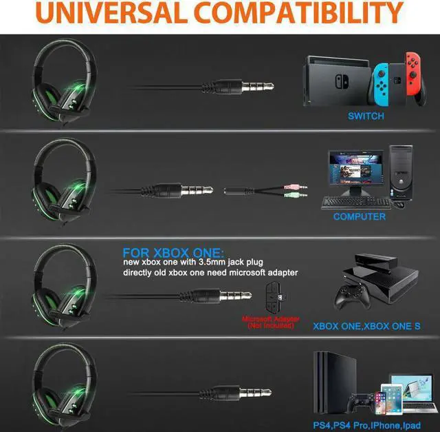 Alt view image 2 of 5 - Headphone Stereo Sound Headset For PS4/Nintendo Switch/Xbox One/PC/Phone Over-ear