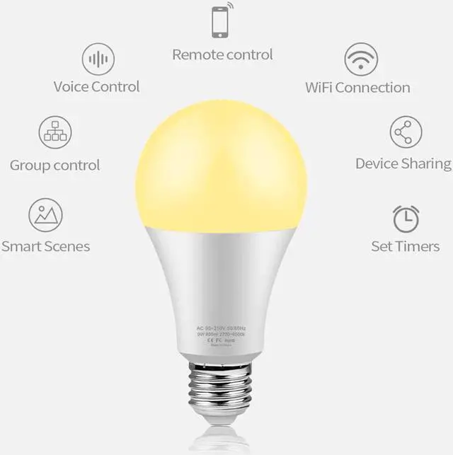 Alt view image 3 of 5 - Lights For Bedroom Table Lamp RGBW Tuya Smart Life WiFi Dimmable Voice Control Work With Alexa ,Echo ,Google Home  Bulb