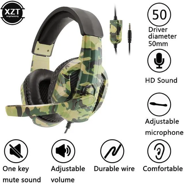 Main image of 3.5mm Jack Camouflage Gaming Headset Cool Gamer Headphones for PS4 PS3 Xbox Switch Stereo Head-mounted Computer Boy Friend Gift