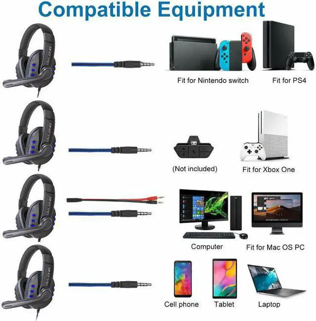 Alt view image 4 of 5 - Gaming Headphones For /Nintendo Switch/Xbox One/PC/Phone Adjustable Bass Stereo PC Gamer Headset With Mic