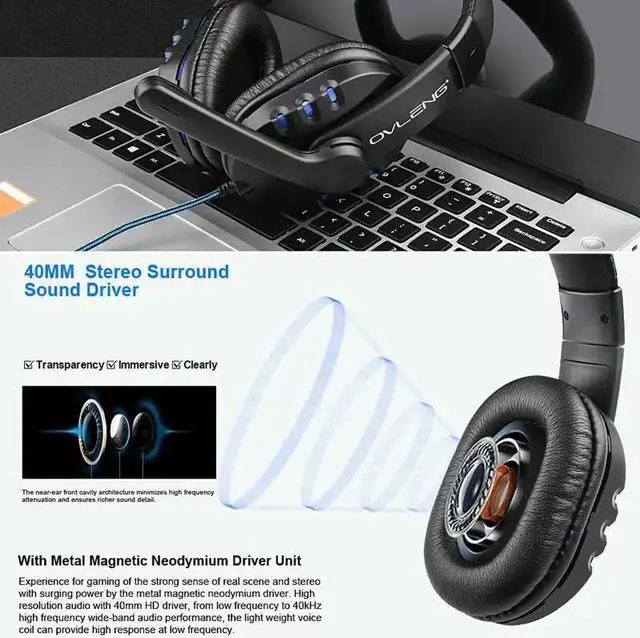 Alt view image 5 of 5 - Gaming Headphones For /Nintendo Switch/Xbox One/PC/Phone Adjustable Bass Stereo PC Gamer Headset With Mic