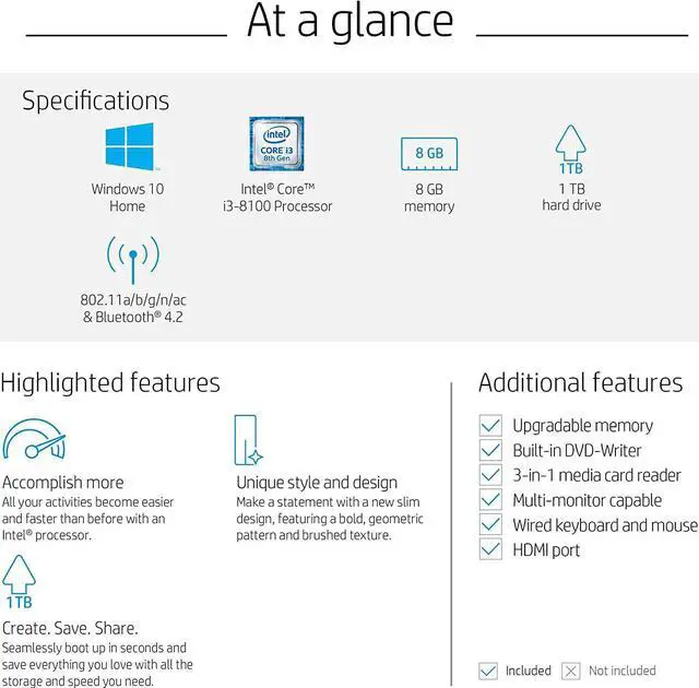 Alt view image 4 of 4 - HP Pavilion 590-p0039 Desktop PC - AMD A12-9800 3.8GHz, 16GB, 1TB HDD, DVDRW, Bluetooth, USB Keyboard & Mouse, Windows 10 Home