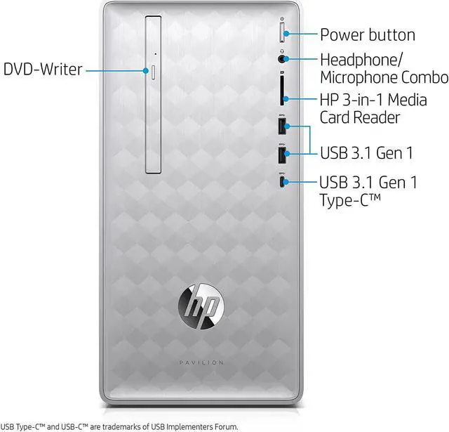 Alt view image 3 of 4 - HP Pavilion 590-p0039 Desktop PC - AMD A12-9800 3.8GHz, 16GB, 1TB HDD, DVDRW, Bluetooth, USB Keyboard & Mouse, Windows 10 Home