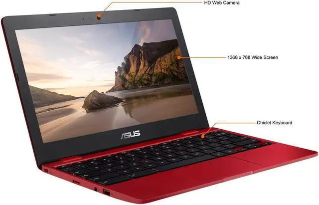 Alt view image 2 of 6 - ASUS Chromebook C223NA-DH02-RD 11.6" HD Laptop Intel Celeron N3350 1.1GHz 4GB RAM 32GB eMMC Chrome OS Red