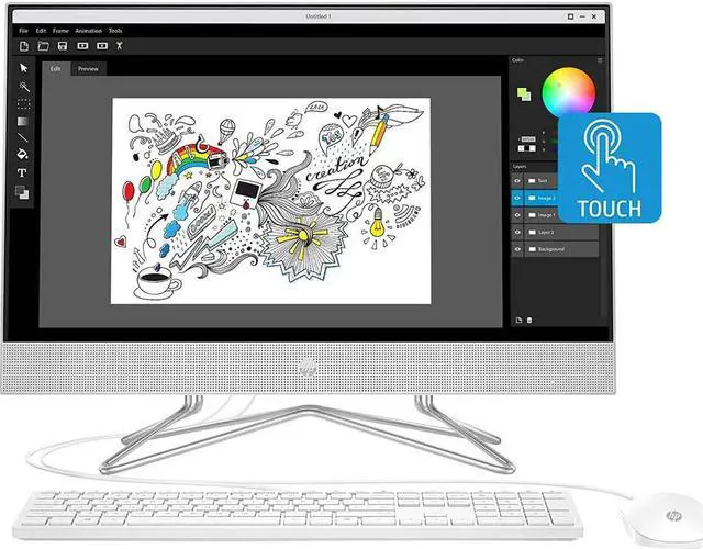 Main image of HP 24-df0062ds 23.8" IPS FHD Touchscreen All-In-One Desktop Intel Pentium Silver J5040 2.0GHz up to 3.20GHz Intel UHD 605 8GB DDR4 RAM 256GB SSD Windows 11 Home, White -1K0F1AA-001
