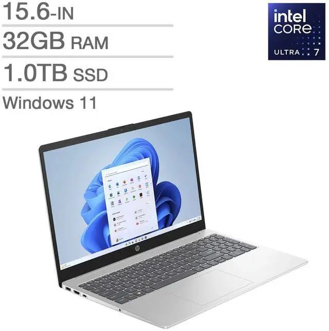 Alt view image 3 of 5 - HP 15-fd1023ca 15.6" FHD Intel Core Ultra 7 155H 1.4 GHz up to 4.8 GHz 32GB DDR5 1TB PCIe NVMe M.2 SSD Intel Arc Graphics Windows 11 Home Laptop, Silver - B4FD0UA