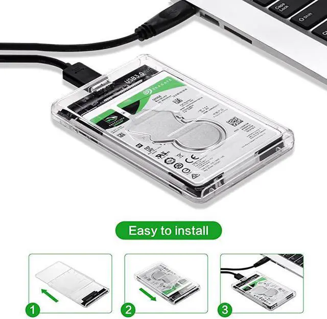 Alt view image 5 of 5 - Transparent Clear USB 30 to SATA 25inch Hard Drive HDD Solid State Drive SSD HighSpeed Enclosure External Case