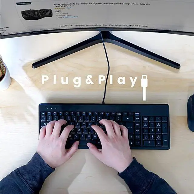 Alt view image 2 of 7 - PERIBOARD220H US Wired Compact USB Keyboard with 2 Hubs Buildin Numeric Keypad Black US English Layout