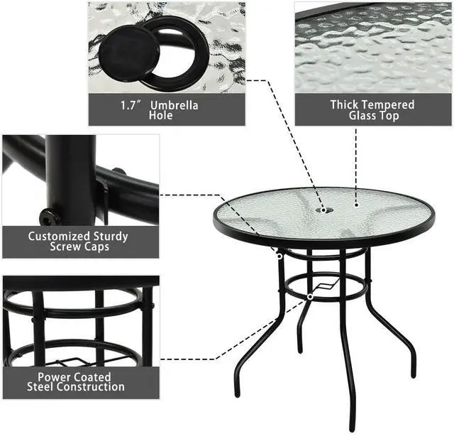 Alt view image 6 of 6 - Costway 5PCS Bistro Patio Furniture Set 4 Folding Adjustable Chairs Glass Table W/Hole