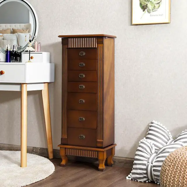 Alt view image 3 of 7 - Costway Jewelry Cabinet Storage Chest Stand Organizer Necklace Wood
