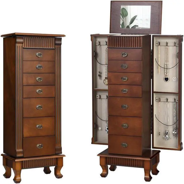 Main image of Costway Jewelry Cabinet Storage Chest Stand Organizer Necklace Wood