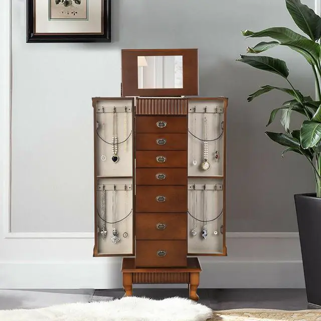 Alt view image 4 of 7 - Costway Jewelry Cabinet Storage Chest Stand Organizer Necklace Wood