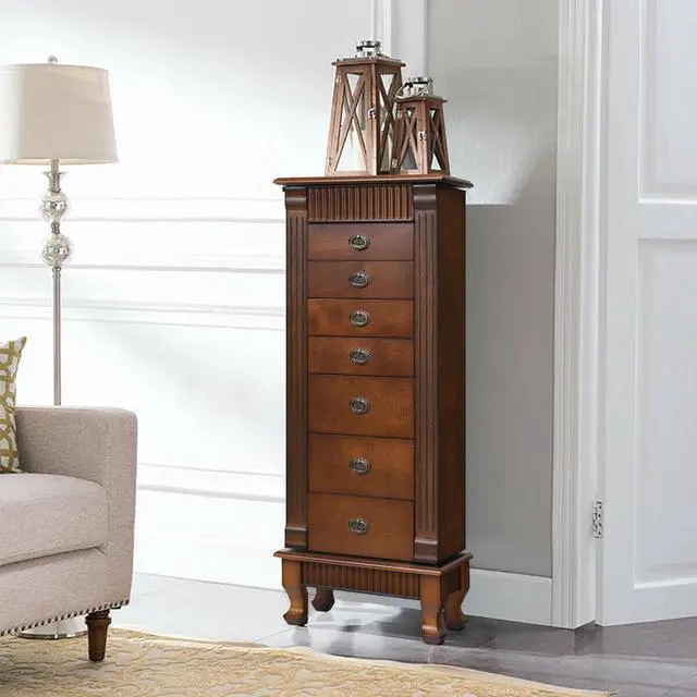 Alt view image 5 of 7 - Costway Jewelry Cabinet Storage Chest Stand Organizer Necklace Wood