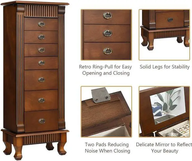 Alt view image 6 of 7 - Costway Jewelry Cabinet Storage Chest Stand Organizer Necklace Wood
