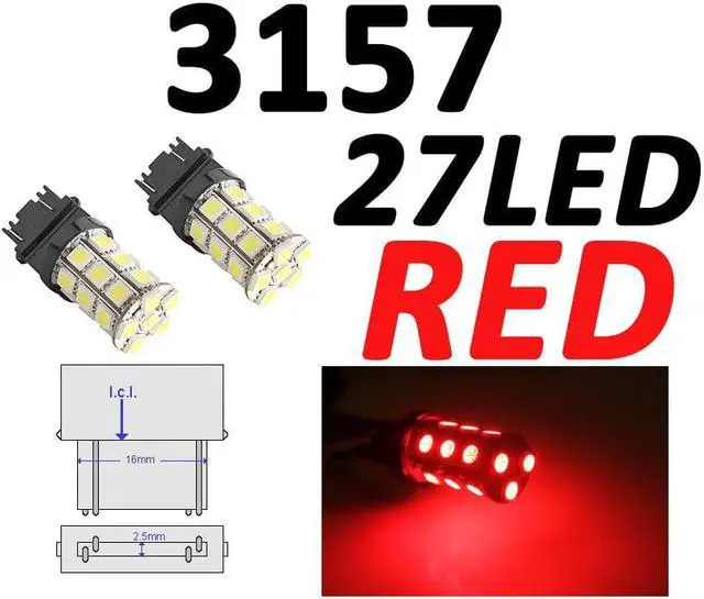 Main image of 3157 3156 3457 3057 3047 3155 3357 SMD 27 LED Bright Light Bulbs Red 2pcs