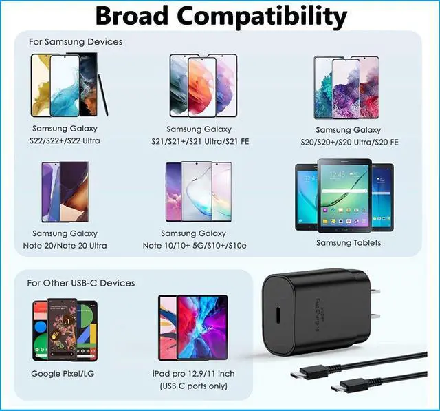 Alt view image 2 of 6 - 25w Type USB-C Super Fast Wall Charger+10FT Cable For  Galaxy S20 S21 5G
