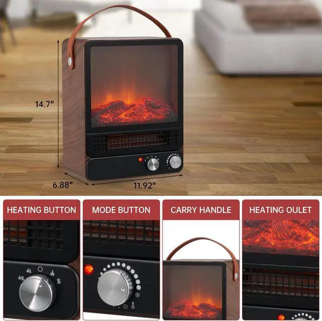 Alt view image 3 of 6 - 1500W 3D Electric Fireplace Freestanding Heater Flame Stove