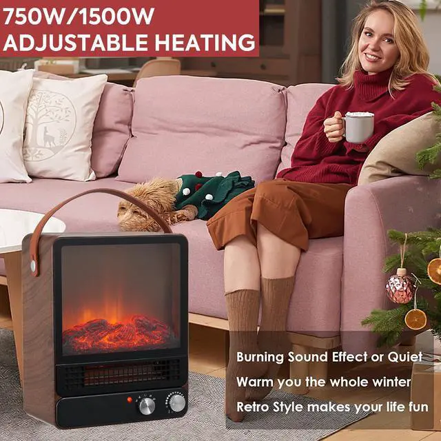 Alt view image 5 of 6 - 1500W 3D Electric Fireplace Freestanding Heater Flame Stove