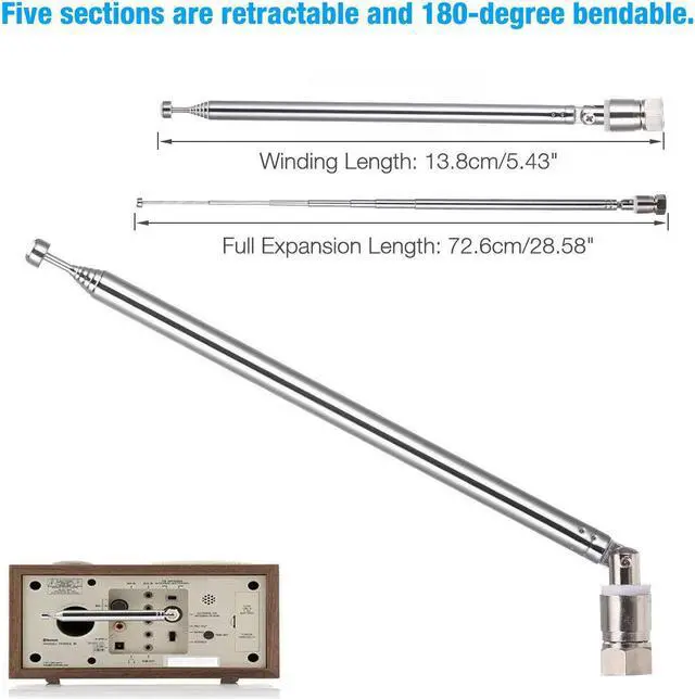 Alt view image 3 of 6 - F Type Telescopic Aerial Antenna 75 Ohm w/ 3.5 Adapter For Wave Radio TV FM