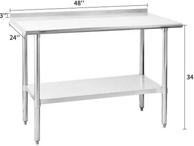 Alt view image 2 of 6 - Stainless Steel 48"x24" Kitchen Restaurant Work Prep Table Backsplash Heavy Duty
