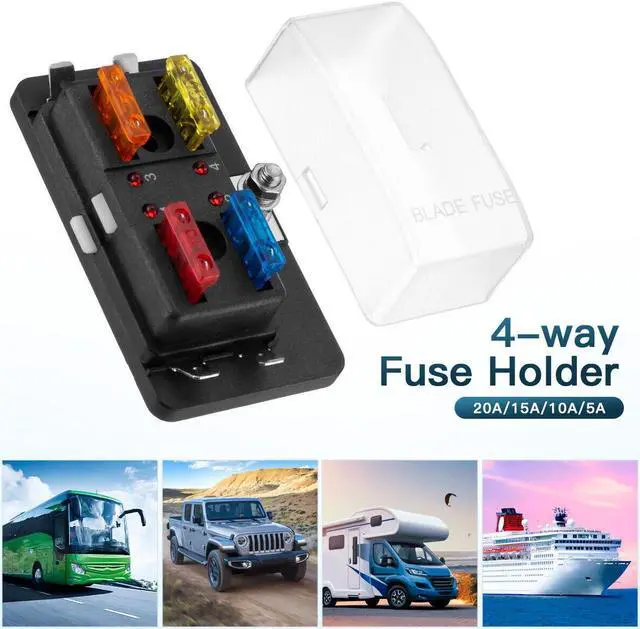 Alt view image 2 of 6 - 4Way Blade Fuse Box Block Holder LED Indicator for 12V 24V Car Marine Automotive