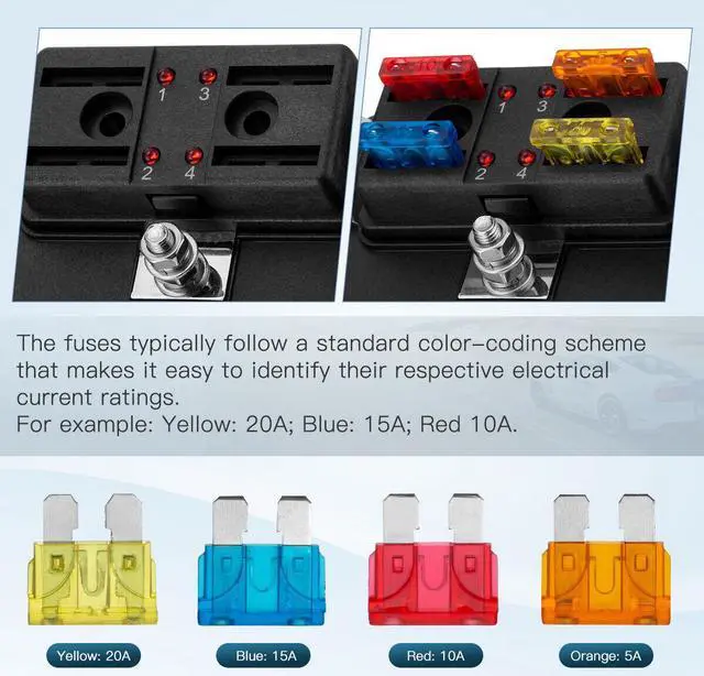 Alt view image 4 of 6 - 4Way Blade Fuse Box Block Holder LED Indicator for 12V 24V Car Marine Automotive