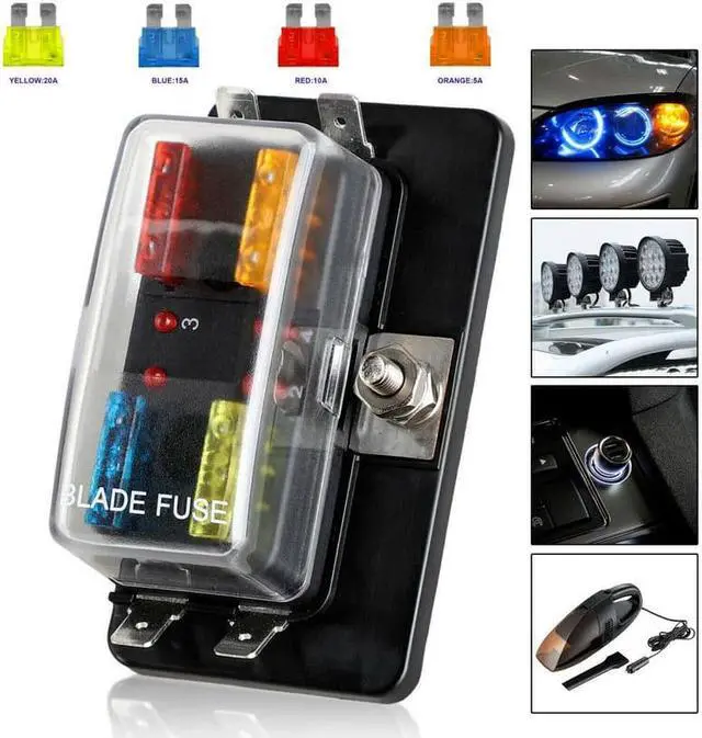 Main image of 4Way Blade Fuse Box Block Holder LED Indicator for 12V 24V Car Marine Automotive