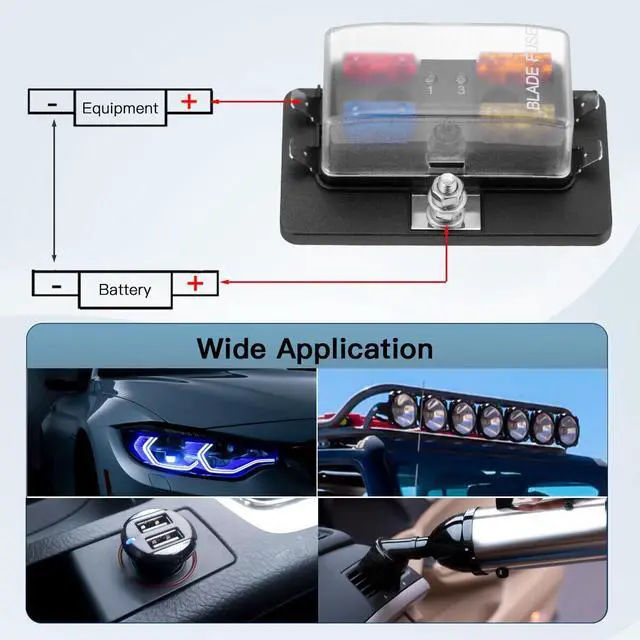 Alt view image 6 of 6 - 4Way Blade Fuse Box Block Holder LED Indicator for 12V 24V Car Marine Automotive