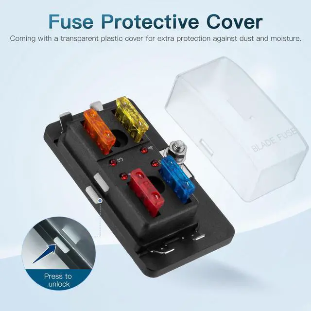 Alt view image 3 of 6 - 4Way Blade Fuse Box Block Holder LED Indicator for 12V 24V Car Marine Automotive