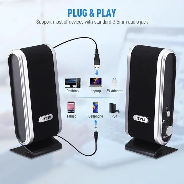 Alt view image 3 of 6 - 2Pcs USB Power Wired Computer Speakers Stereo 3.5mm Jack For Desktop PC Laptop