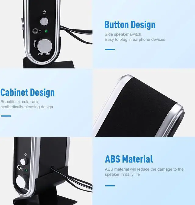 Alt view image 4 of 6 - 2Pcs USB Power Wired Computer Speakers Stereo 3.5mm Jack For Desktop PC Laptop