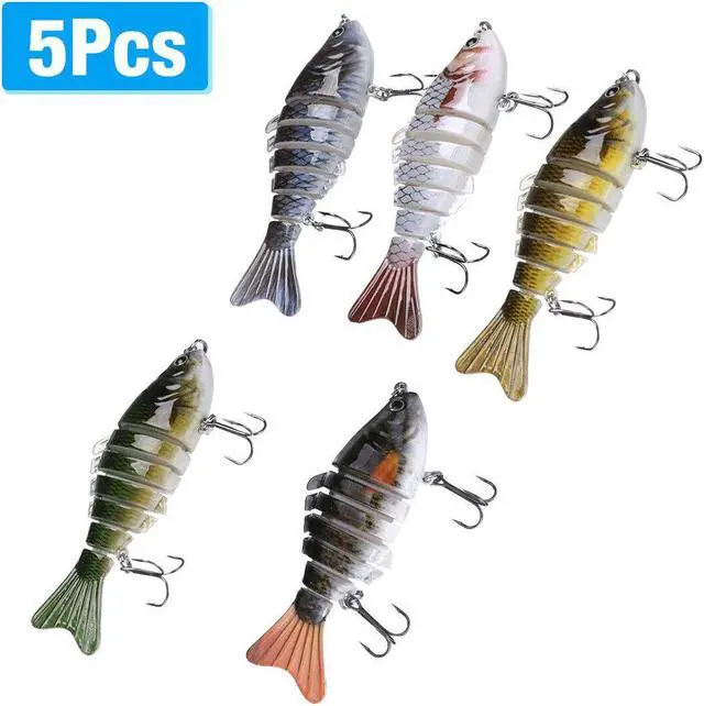 Alt view image 2 of 6 - 5 Pcs 6-Segments Fishing Lures Fish Minnow Swimbait Tackle Hook Lure Crank Bait