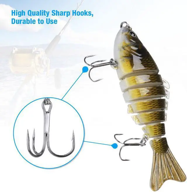 Alt view image 5 of 6 - 5 Pcs 6-Segments Fishing Lures Fish Minnow Swimbait Tackle Hook Lure Crank Bait