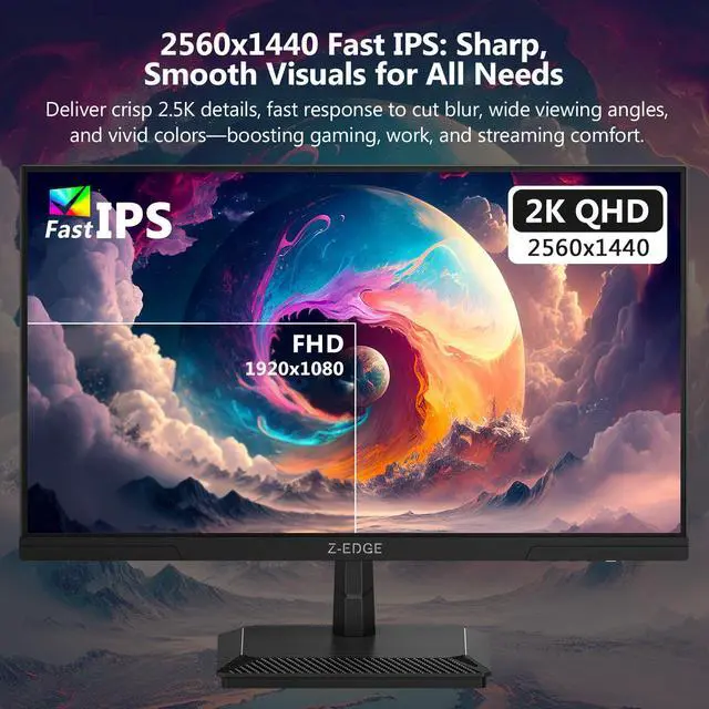 Alt view image 3 of 7 - Z-EDGE G27IS 27 inch 2K QHD 2560x1440 320Hz 1ms Fast IPS Gaming Monitor, 16.7M Colors, sRGB 99%, HDMI x2, DisplayPort x2