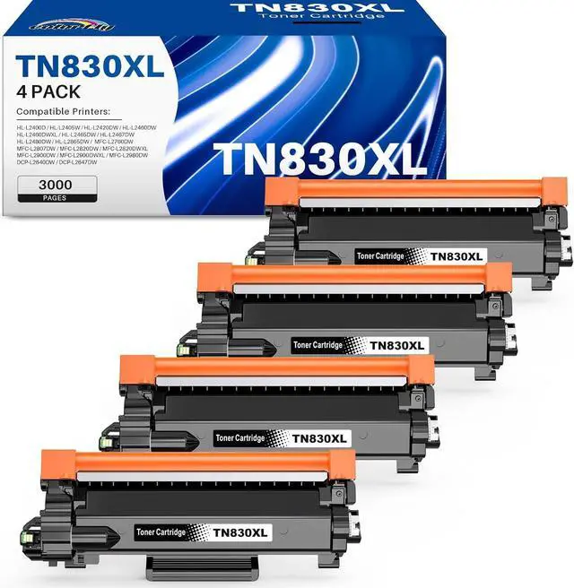 Main image of Compatible TN830XL Black Toner 4 Pack Replacement for Brother TN830XL TN-830 TN830 XL High Yield Toner Cartridge Use for HL-L2460DW DCP-L2640DW MFC-L2820DW MFC-L2900DW HL-L2480DW HL-L2400D HL-L2405W