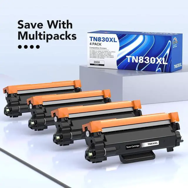Alt view image 4 of 7 - Compatible TN830XL Black Toner 4 Pack Replacement for Brother TN830XL TN-830 TN830 XL High Yield Toner Cartridge Use for HL-L2460DW DCP-L2640DW MFC-L2820DW MFC-L2900DW HL-L2480DW HL-L2400D HL-L2405W