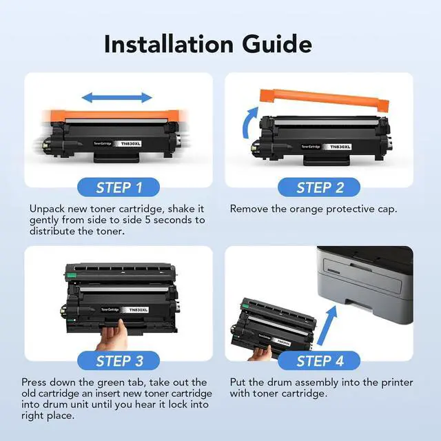 Alt view image 6 of 7 - Compatible TN830XL Black Toner 4 Pack Replacement for Brother TN830XL TN-830 TN830 XL High Yield Toner Cartridge Use for HL-L2460DW DCP-L2640DW MFC-L2820DW MFC-L2900DW HL-L2480DW HL-L2400D HL-L2405W