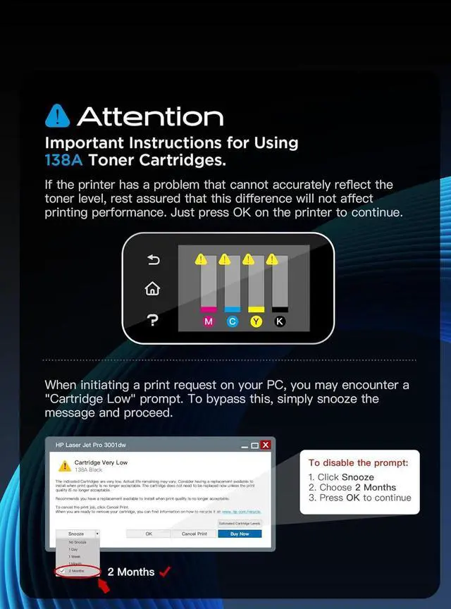 Alt view image 4 of 7 - with Chip High Yield 138A 138X W1380A W1380X Toner Cartridge Compatible with HP 138A 138X W1380A W1380X for HP Laserjet Pro 3001dw Pro 3001fdw MFP 3101fdw Printers (Black, 2 Pack)