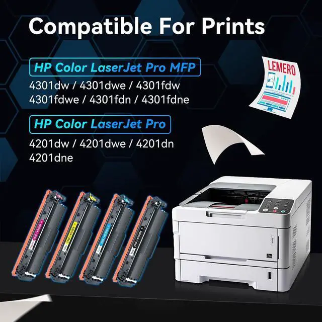 Alt view image 3 of 7 - LEMERO 210X Toner Cartridges Compatible for HP 210X 210A Toner Cartridges for HP Color Laserjet Pro MFP 4301dw 4301fdn 4301fdw Pro 4201dn 4201dw Printer (With Chip for HP 210X 210A High Yield-4 Packs)