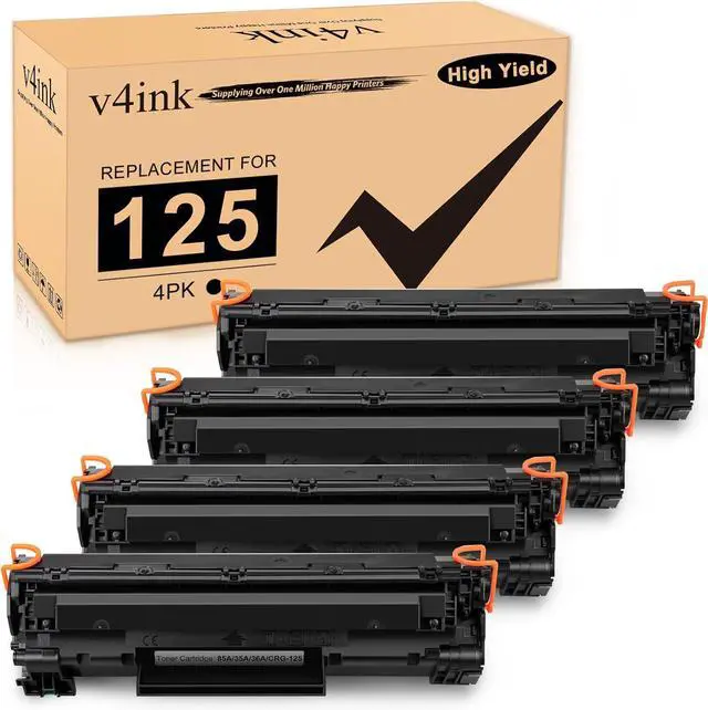 Main image of v4ink 4PK Compatible CRG-125 Toner Cartridge Replacement for Canon 125 CRG125 3484B001AA CE285A Toner Black Ink for Canon ImageClass LBP6030W LBP6030 LBP6000 MF3010 Printer