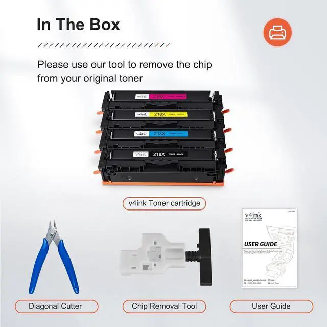 Alt view image 4 of 7 - v4ink 218X Toner Cartridges 4 Pack (No Chip) Compatible Replacement for HP 218X 218A High-Yield W2180X W2181X W2182X W2183X Works with Color Pro 3201 MFP 3301 Series 3301cdw 3301fdw 3301sdw 3201dw