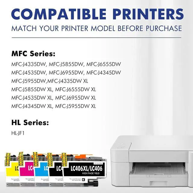 Alt view image 2 of 7 - Cool Toner LC406XL LC406 Ink Cartridges for Brother Printer MFC-J4335DW MFC-J5855DW LC 406 XL for MFC-J6555DW MFC-J4535DW MFC-J6955DW MFC-J4345DW MFC-J5955DW HL-JF1 5 Pack-2Black Cyan Magenta Yellow