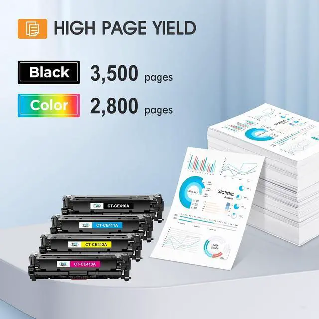 Alt view image 3 of 7 - 305A Toner Cartridge 4-Piece Combo Pack Compatible for HP 305A 305X CE410A CE411A CE412A CE413A for HP Laserjet Pro 400 Color MFP M451nw M475dn M451dn M476nw M351 M375 M451 M475 Series Printer