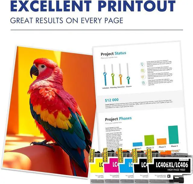 Alt view image 6 of 7 - Cool Toner LC406XL LC406 Ink Cartridges for Brother Printer MFC-J4335DW MFC-J5855DW LC 406 XL for MFC-J6555DW MFC-J4535DW MFC-J6955DW MFC-J4345DW MFC-J5955DW HL-JF1 5 Pack-2Black Cyan Magenta Yellow